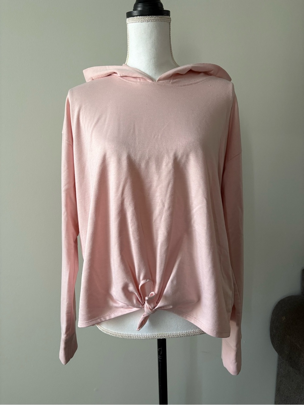 DKNY Sport Light Pink Hooded Tie-Front Sweatshirt